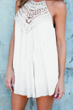 Casual Solid Lace O Neck Tops