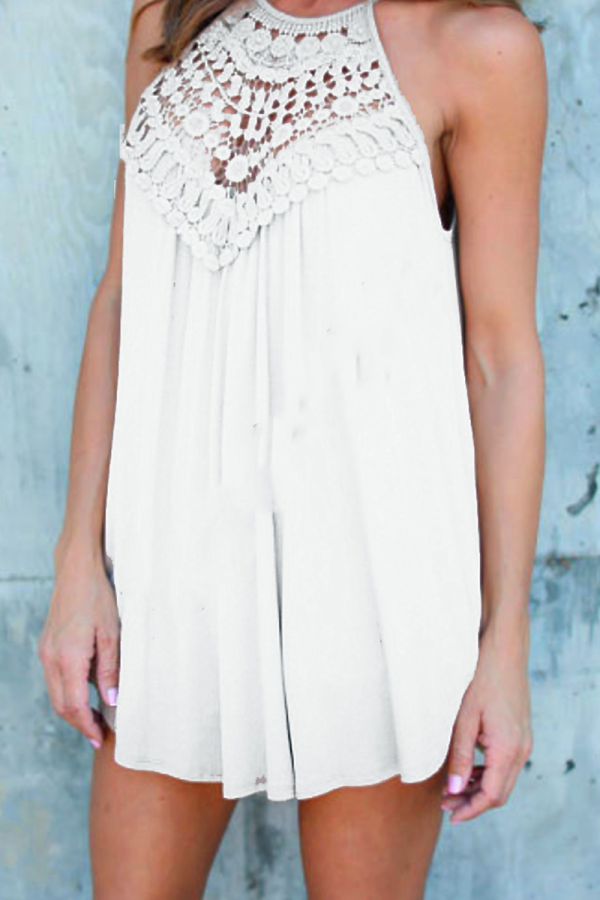 Casual Solid Lace O Neck Tops