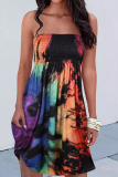 Vintage Print Patchwork Strapless Straight Dresses