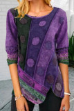 Fashion Casual Print Asymmetrical O Neck T-Shirts