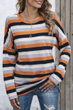 Fashion Casual Striped Patchwork O Neck Tops