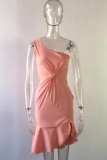 Casual Solid Patchwork One Shoulder Trumpet Mermaid Dresses