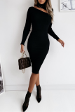 Fashion Elegant Solid Hollowed Out Patchwork Half A Turtleneck Pencil Skirt Dresses