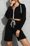 Fashion Casual Solid Patchwork Hooded Collar Long Sleeve Two Pieces
