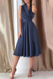 Fashion Sexy Solid Frenulum V Neck A Line Dresses