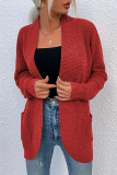 Casual Solid Patchwork Pocket V Neck Tops Sweater