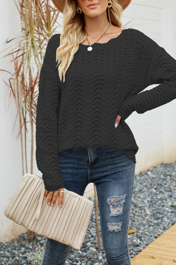 Casual Solid Hollowed Out Patchwork O Neck Tops
