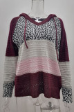 Wisherryy Fashion Hooded Leopard Stitched Knit Sweater