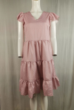 Casual Dot Flounce V Neck Cake Skirt Dresses
