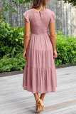 Fashion Solid Flounce O Neck Cake Skirt Dresses