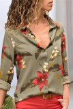 Casual Print Patchwork Turndown Collar Tops