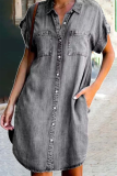 Casual Solid Patchwork Turndown Collar Shirt Dress Dresses