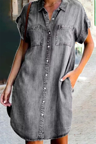 Casual Solid Patchwork Turndown Collar Shirt Dress Dresses