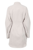 Casual Vintage Solid Patchwork Buckle Turndown Collar Shirt Dress Dresses