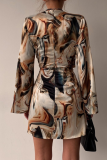 Fashion Patchwork Tie-dye V Neck Pencil Skirt Dresses