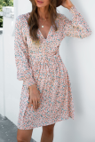 Elegant Floral Patchwork Fold V Neck A Line Dresses
