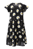 Casual Print Patchwork O Neck A Line Dresses