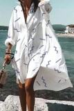Casual Print Patchwork V Neck Shirt Dress Dresses