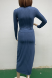 Fashion Casual Solid Patchwork Slit Turtleneck Long Sleeve Two Pieces