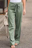 Fashion Casual Solid With Belt Loose High Waist Wide Leg Bottoms