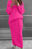 Fashion Solid Patchwork O Neck Long Sleeve Two Pieces