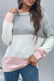 Casual Patchwork Basic Contrast O Neck Tops