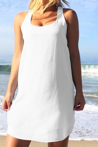 Casual Solid Patchwork O Neck Straight Dresses