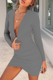 Sexy Print Solid Patchwork V Neck Pencil Skirt Dresses
