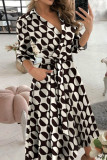 Fashion Street Print Frenulum V Neck A Line Dresses