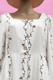 Fashion Elegant Print Patchwork Buckle Square Collar A Line Dresses