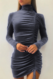 Fashion Elegant Solid Patchwork Fold Half A Turtleneck Pencil Skirt Dresses