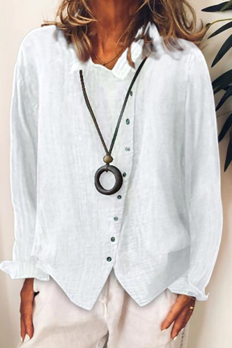 Casual Solid Buckle Turndown Collar Tops