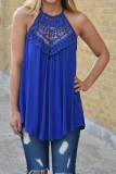 Casual Solid Lace O Neck Tops