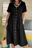 Casual Solid Buckle V Neck Straight Dresses