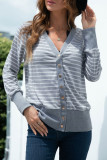 Fashion Casual Striped Patchwork V Neck T-Shirts