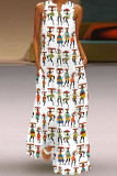 Fashion Street Print Patchwork V Neck A Line Dresses