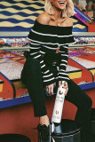 Street Daily Striped Flounce Off the Shoulder Tops