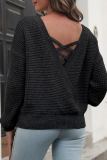 Casual Solid Patchwork V Neck Tops