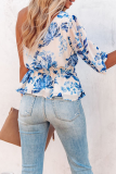 Casual Print Patchwork One Shoulder T-Shirts
