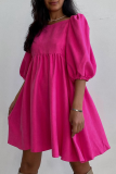 Casual Solid Patchwork Square Collar Cake Skirt Dresses
