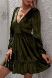 Fashion Casual Solid Patchwork V Neck A Line Dresses