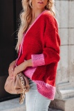 Casual Elegant Patchwork Pocket Buckle Contrast V Neck Outerwear Sweater