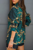 Casual Print Patchwork Turndown Collar Outerwear