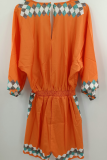 Casual Solid Patchwork V Neck Straight Rompers