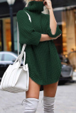 Casual Solid Slit Turtleneck Tops