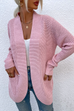 Casual Solid Patchwork Pocket V Neck Tops Sweater