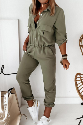 Casual Solid Patchwork Turndown Collar Harlan Jumpsuits