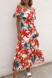 Fashion Street Print Patchwork Off the Shoulder A Line Dresses
