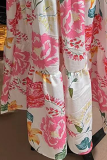 Fashion Elegant Floral Flounce Strap Design V Neck Waist Skirt Dresses