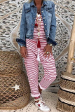 Street Striped Patchwork Frenulum Regular Jumpsuits